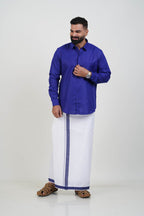 Colour Catch Royal Blue Single Set – Full Sleeve Shirt + Dhoti Set