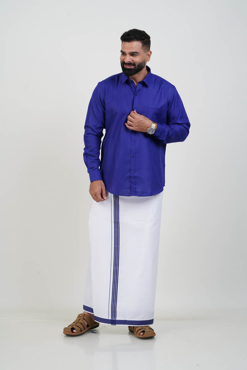 Colour Catch Royal Blue Single Set – Full Sleeve Shirt + Dhoti Set