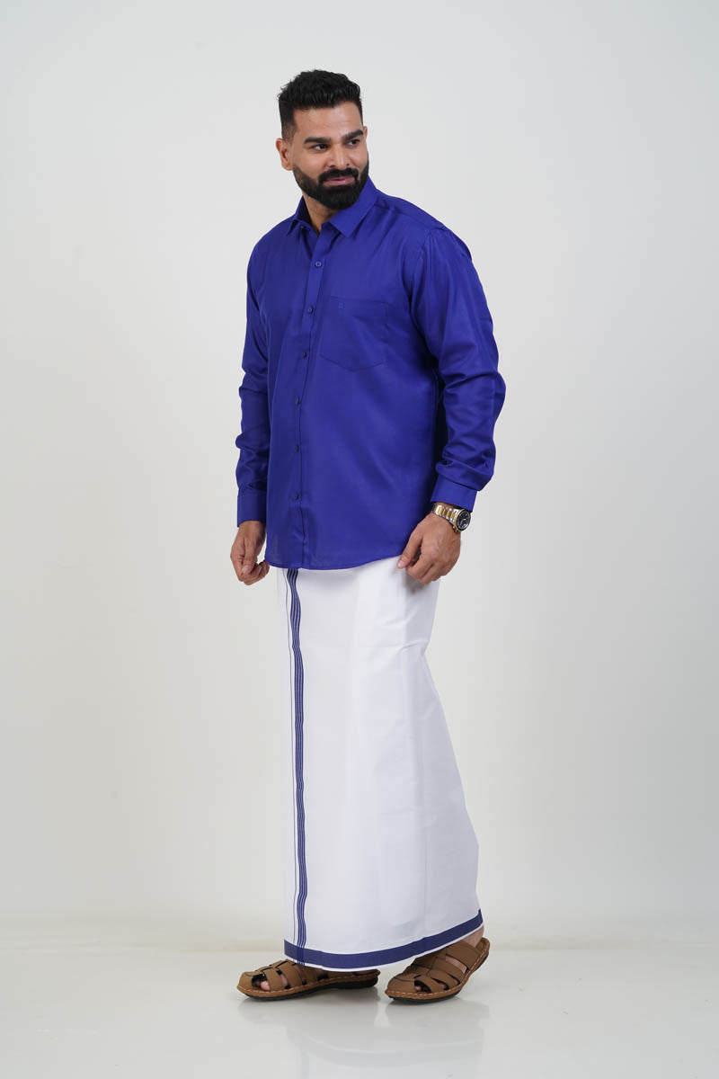 Colour Catch Royal Blue Single Set – Full Sleeve Shirt + Dhoti Set