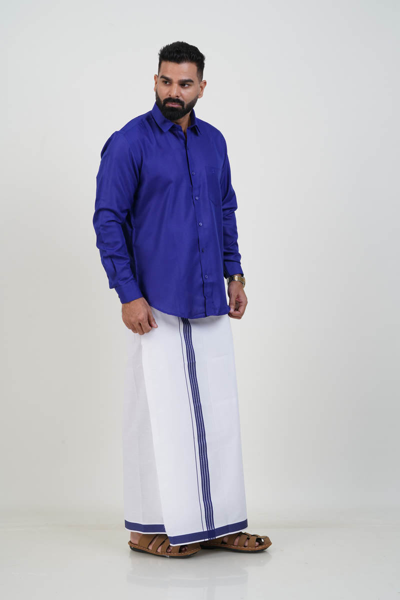 Colour Catch Royal Blue Single Set – Full Sleeve Shirt + Dhoti Set
