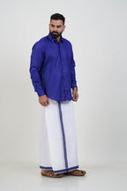 Colour Catch Royal Blue Single Set – Full Sleeve Shirt + Dhoti Set