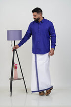 Colour Catch Royal Blue Single Set – Full Sleeve Shirt + Dhoti Set