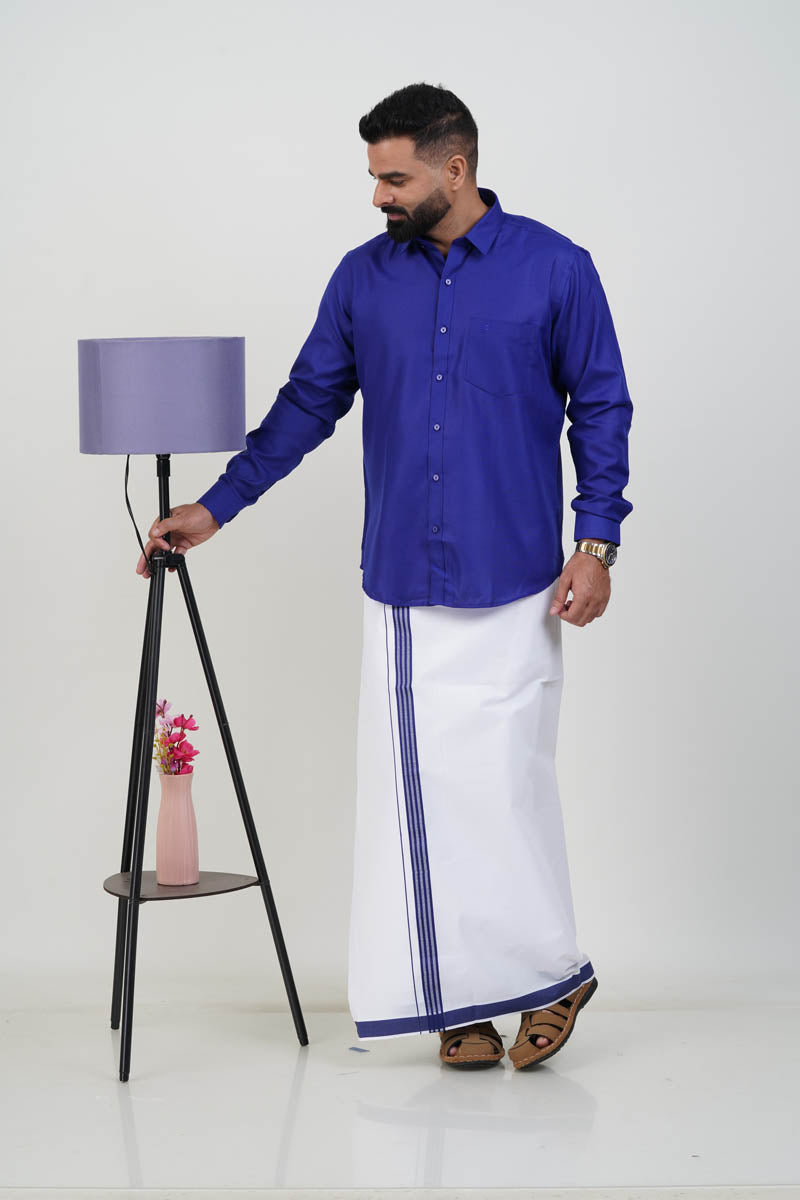 Colour Catch Royal Blue Single Set – Full Sleeve Shirt + Dhoti Set