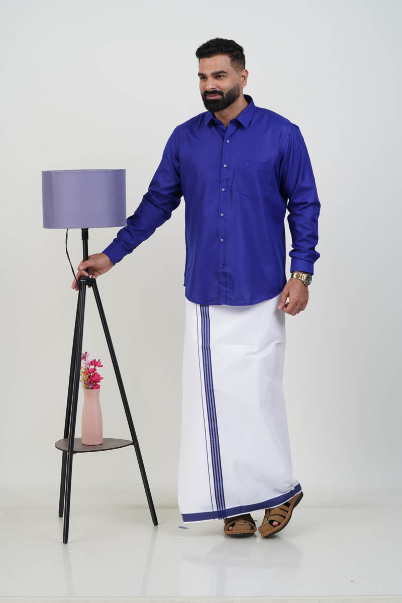 Colour Catch Royal Blue Single Set – Full Sleeve Shirt + Dhoti Set