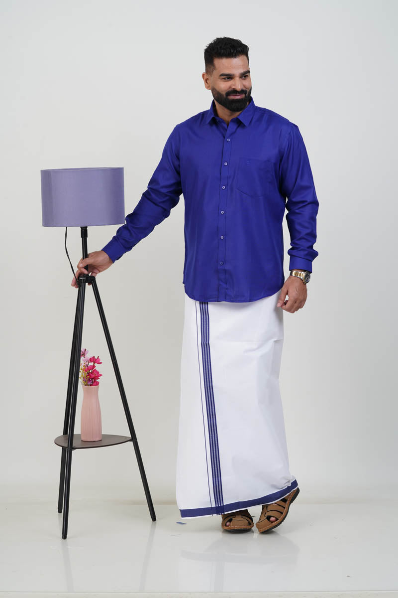 Colour Catch Royal Blue Single Set – Full Sleeve Shirt + Dhoti Set