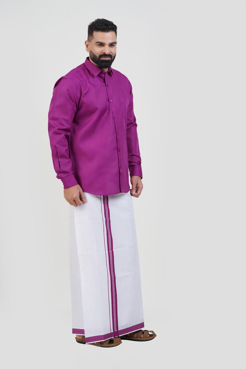 Colour Catch Magenta Single Set – Full Sleeve Shirt + Dhoti Set