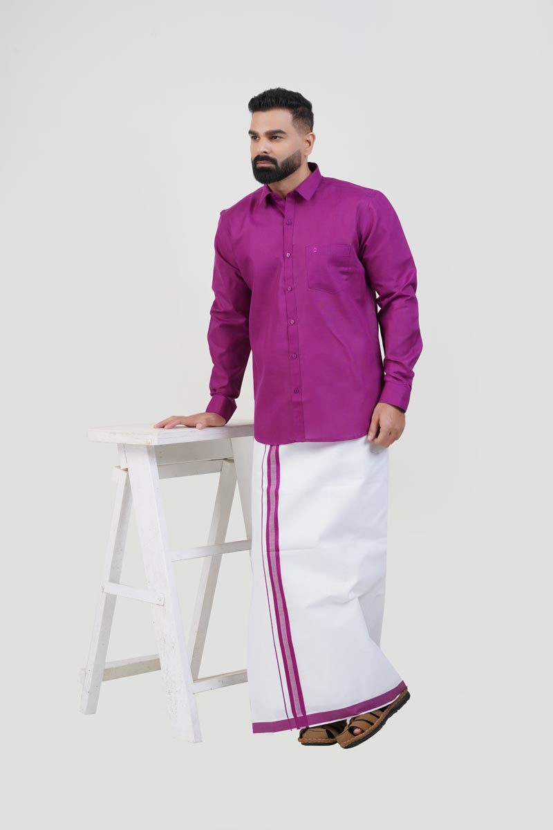 Colour Catch Magenta Single Set – Full Sleeve Shirt + Dhoti Set