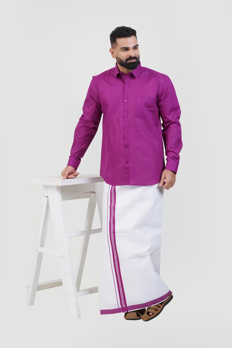Colour Catch Magenta Single Set – Full Sleeve Shirt + Dhoti Set