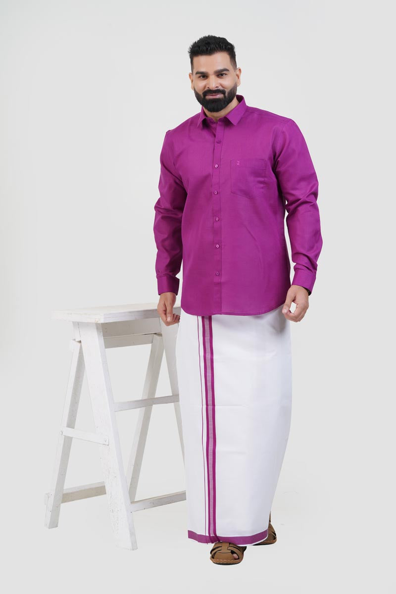 Colour Catch Magenta Single Set – Full Sleeve Shirt + Dhoti Set
