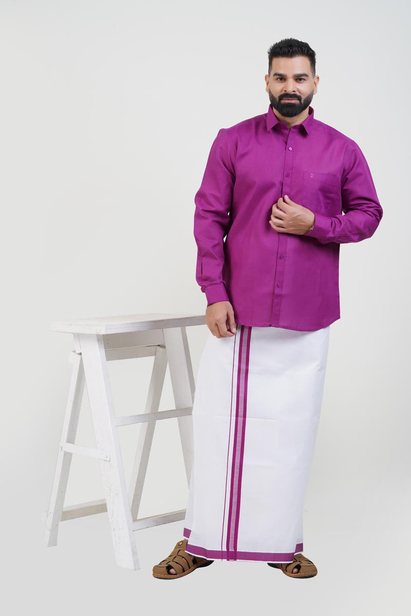 Colour Catch Magenta Single Set – Full Sleeve Shirt + Dhoti Set