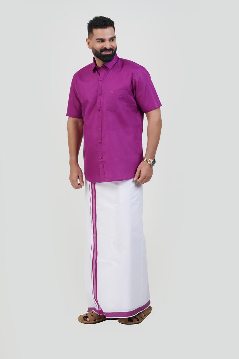 Colour Catch Magenta Single Set – Half Sleeve Shirt + Dhoti Set