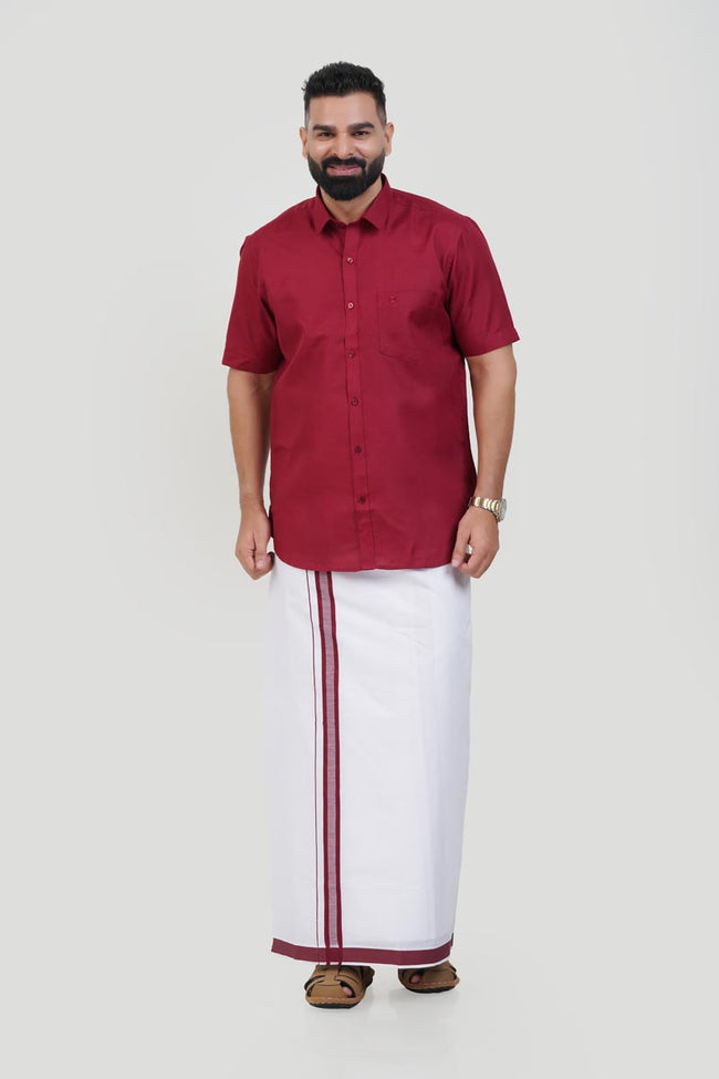 Colour Catch Maroon Single Set – Half Sleeve Shirt + Dhoti Set Hover Image