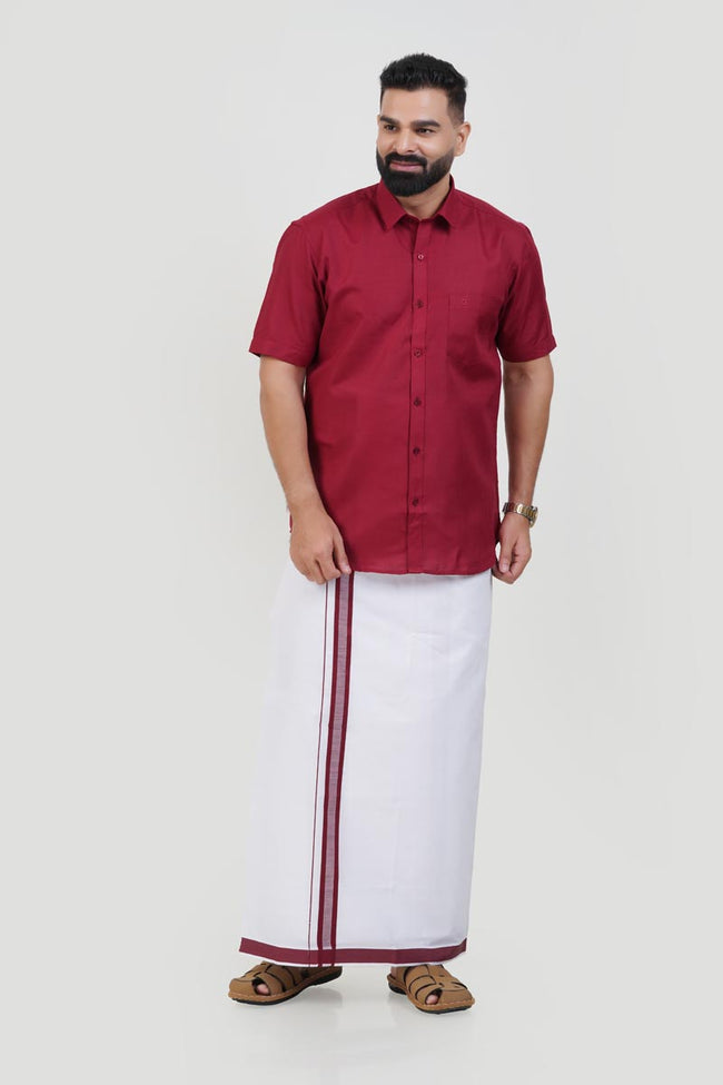 Colour Catch Maroon Single Set – Half Sleeve Shirt + Dhoti Set Main Image
