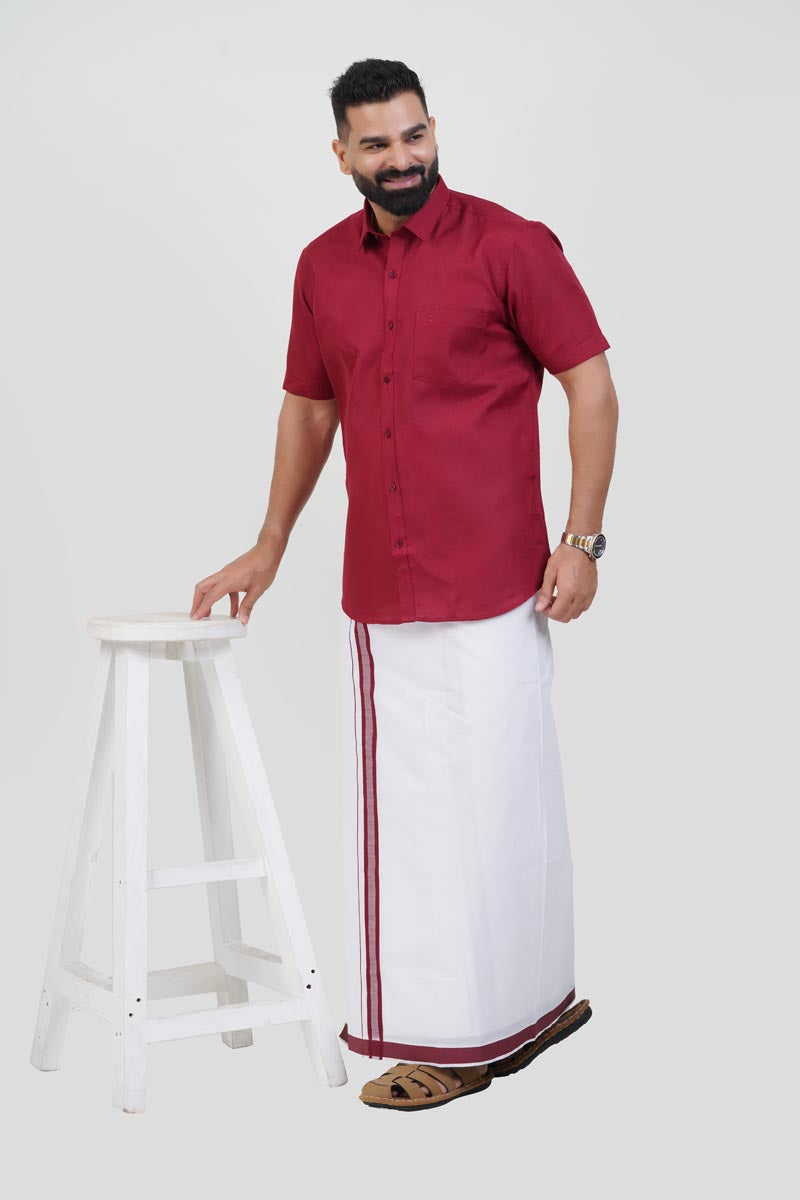 Colour Catch Maroon Single Set – Half Sleeve Shirt + Dhoti Set