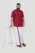 Colour Catch Maroon Single Set – Half Sleeve Shirt + Dhoti Set