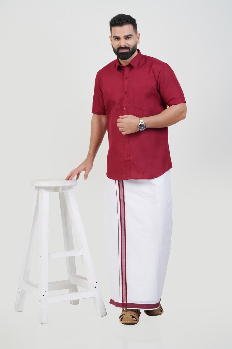 Colour Catch Maroon Single Set – Half Sleeve Shirt + Dhoti Set