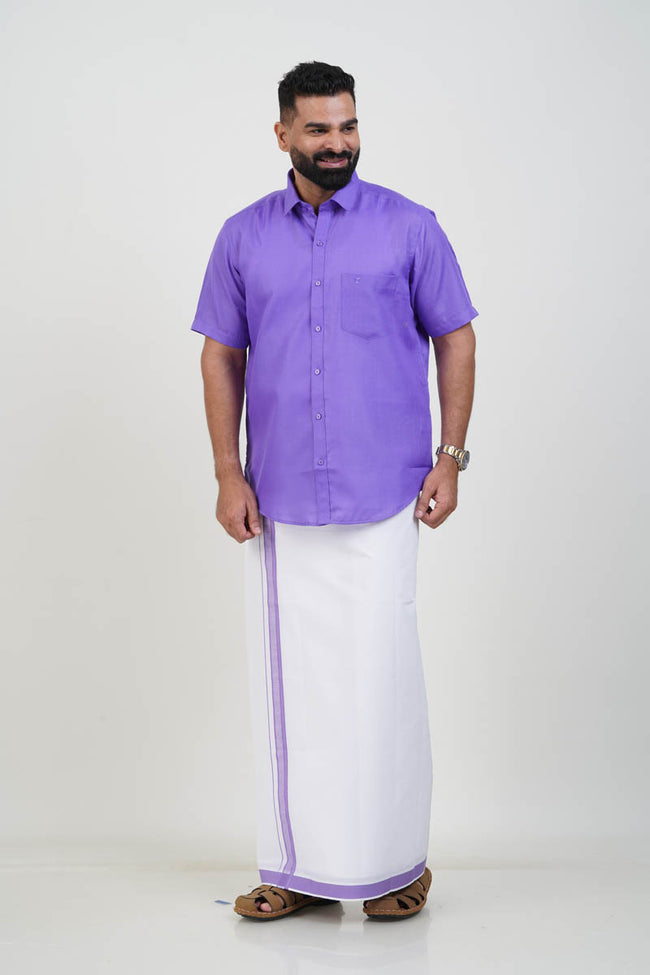 Colour Catch Lavender Purple Single Set – Half Sleeve Shirt + Dhoti Set Main Image