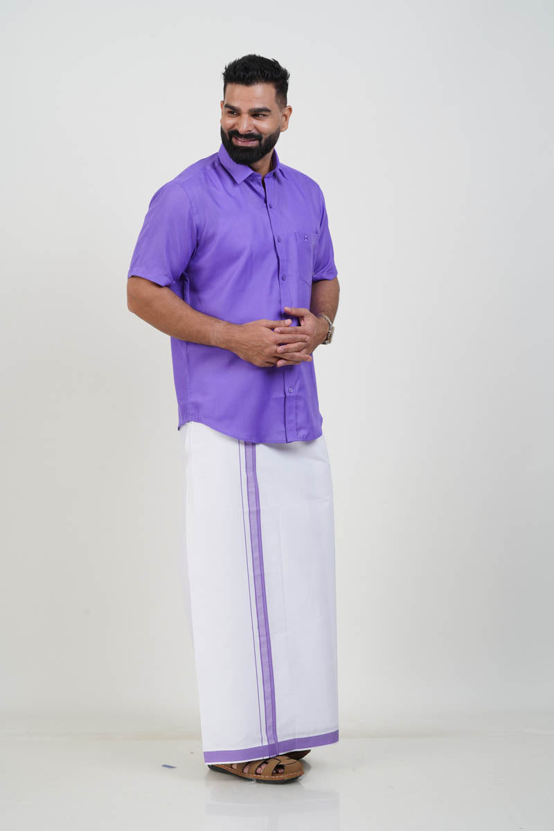 Colour Catch Lavender Purple Single Set – Half Sleeve Shirt + Dhoti Set