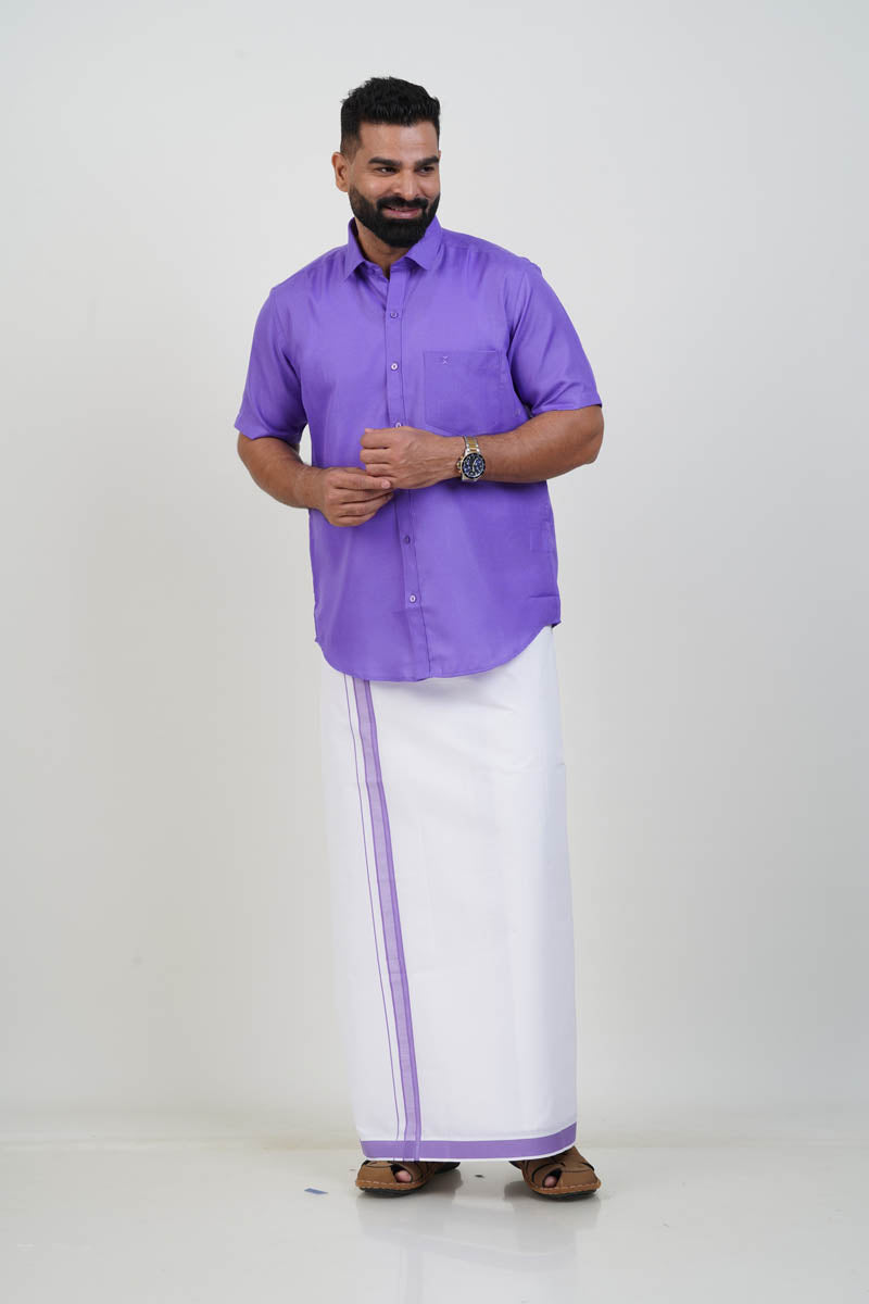 Colour Catch Lavender Purple Single Set – Half Sleeve Shirt + Dhoti Set