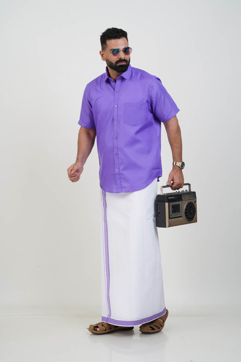 Colour Catch Lavender Purple Single Set – Half Sleeve Shirt + Dhoti Set