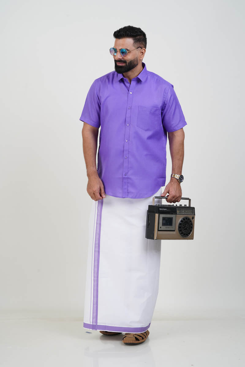 Colour Catch Lavender Purple Single Set – Half Sleeve Shirt + Dhoti Set