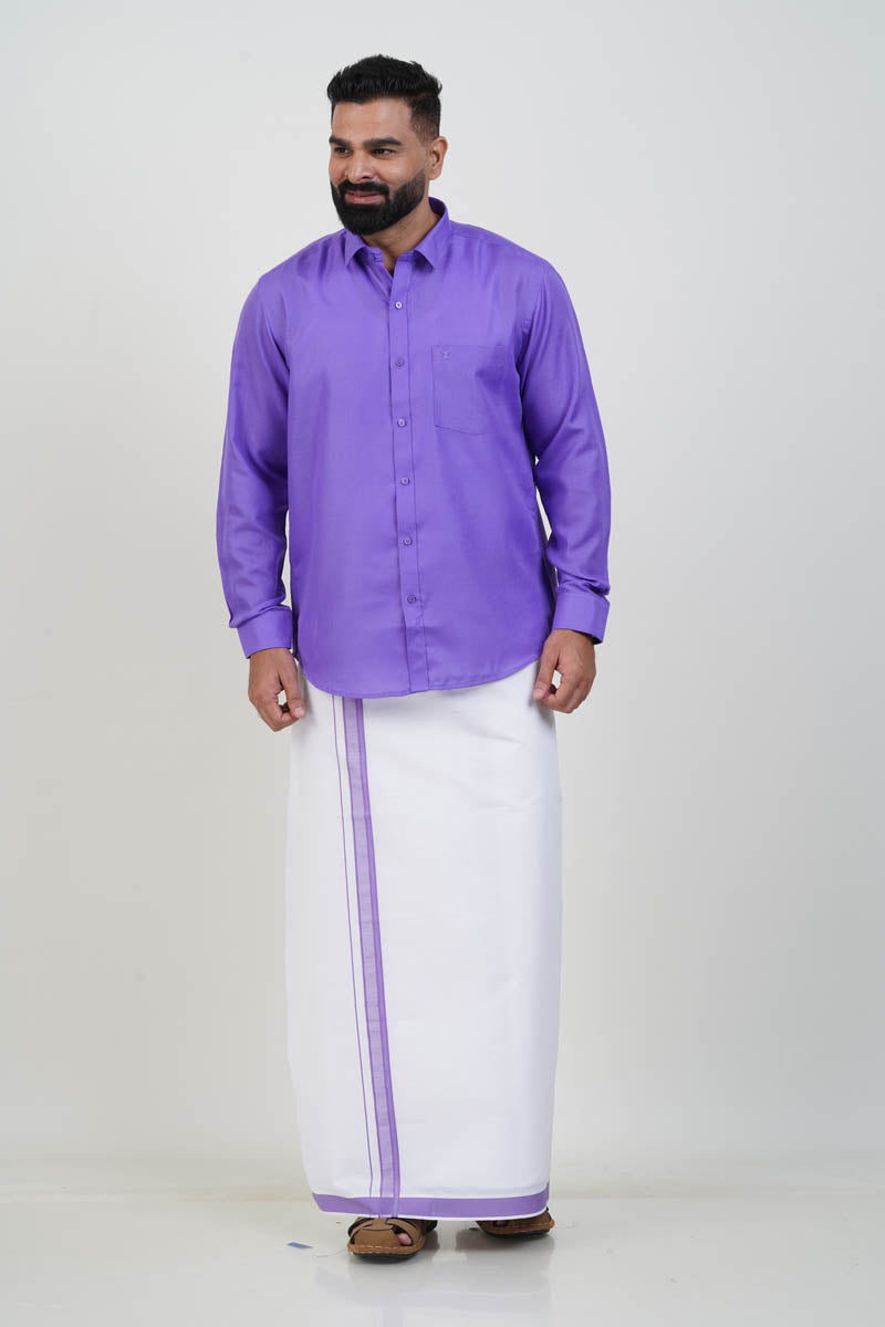 Colour Catch Lavender Purple Single Set – Full Sleeve Shirt + Dhoti Set