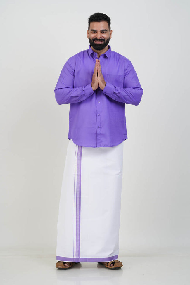 Colour Catch Lavender Purple Single Set – Full Sleeve Shirt + Dhoti Set Main Image