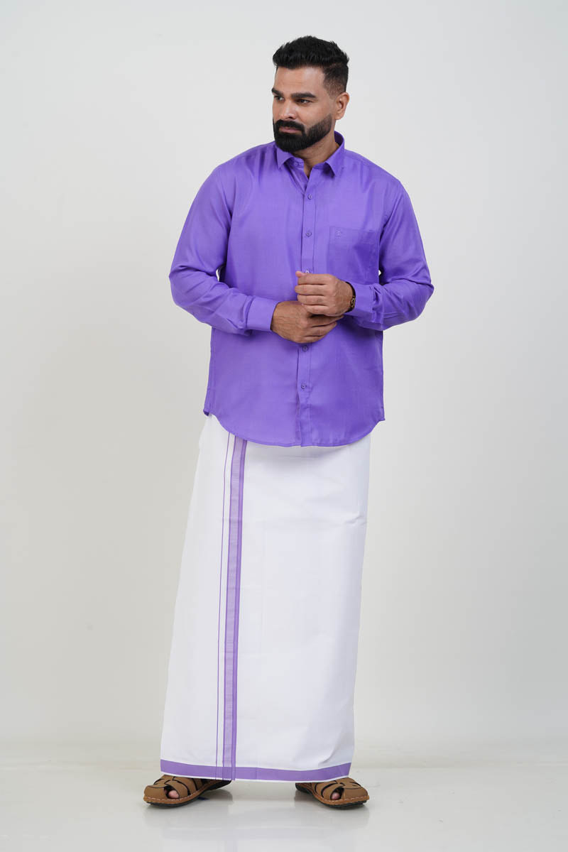 Colour Catch Lavender Purple Single Set – Full Sleeve Shirt + Dhoti Set