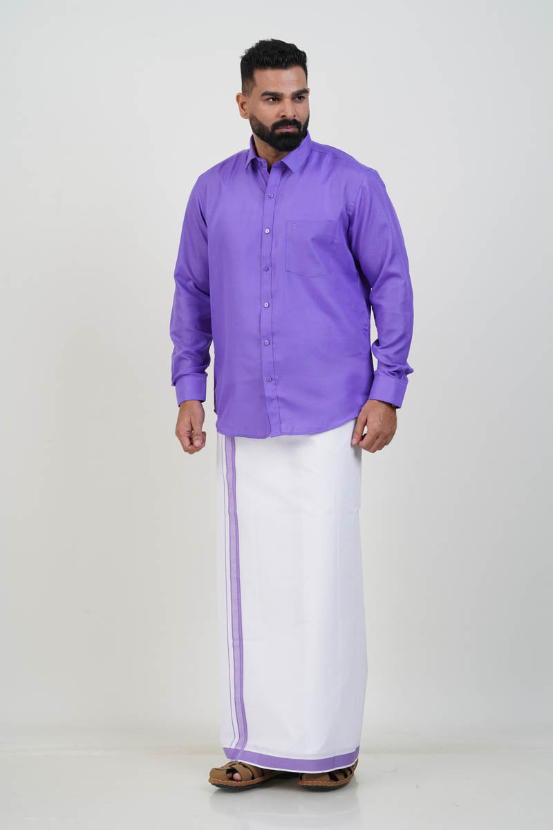 Colour Catch Lavender Purple Single Set – Full Sleeve Shirt + Dhoti Set