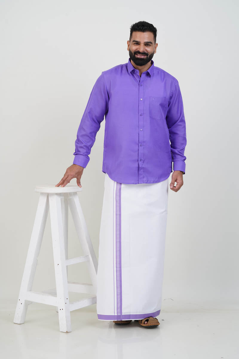 Colour Catch Lavender Purple Single Set – Full Sleeve Shirt + Dhoti Set