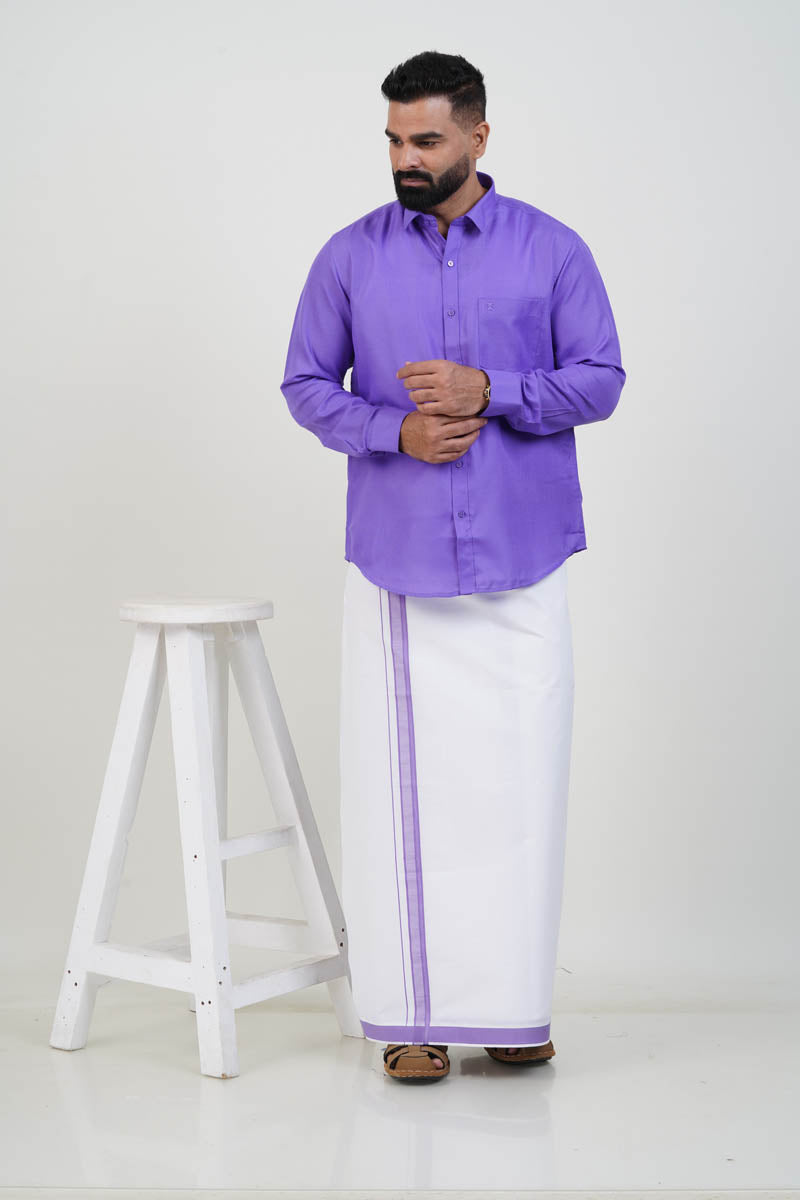 Colour Catch Lavender Purple Single Set – Full Sleeve Shirt + Dhoti Set