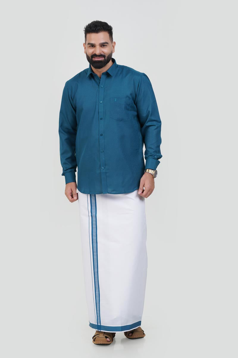Colour Catch Teal Blue Single Set – Full Sleeve Shirt + Dhoti Set