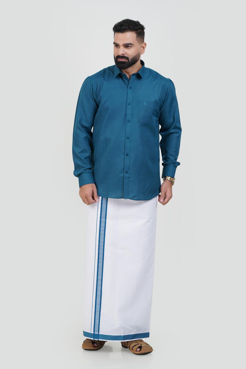 Colour Catch Teal Blue Single Set – Full Sleeve Shirt + Dhoti Set