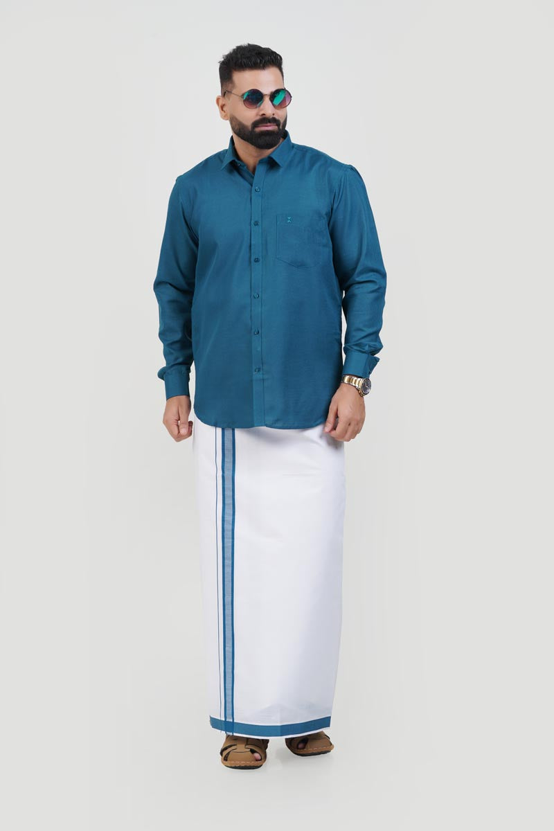 Colour Catch Teal Blue Single Set – Full Sleeve Shirt + Dhoti Set