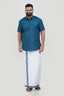 Colour Catch Teal Blue Single Set – Half Sleeve Shirt + Dhoti Set