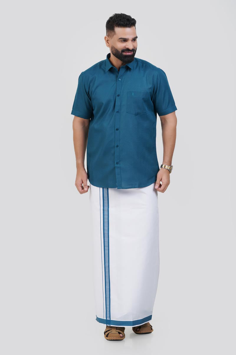 Colour Catch Teal Blue Single Set – Half Sleeve Shirt + Dhoti Set