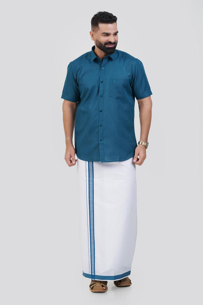 Colour Catch Teal Blue Single Set – Half Sleeve Shirt + Dhoti Set Main Image