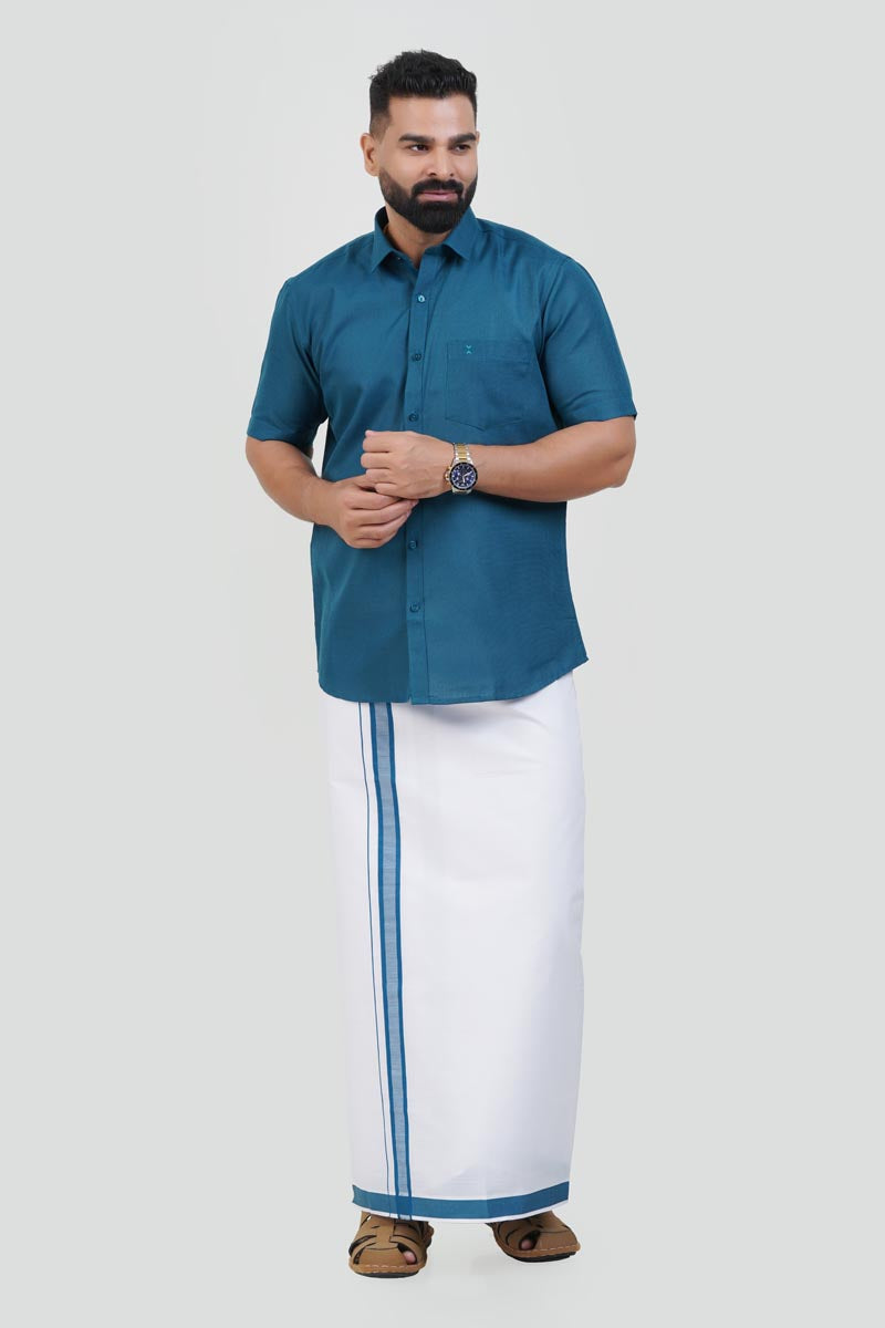 Colour Catch Teal Blue Single Set – Half Sleeve Shirt + Dhoti Set