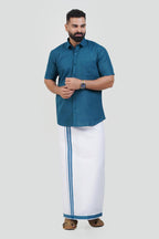 Colour Catch Teal Blue Single Set – Half Sleeve Shirt + Dhoti Set