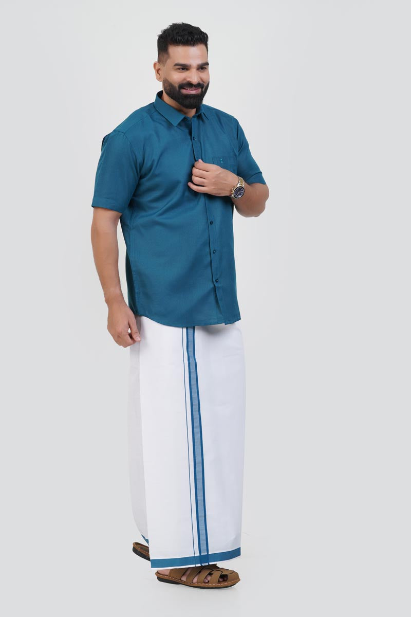 Colour Catch Teal Blue Single Set – Half Sleeve Shirt + Dhoti Set