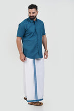 Colour Catch Teal Blue Single Set – Half Sleeve Shirt + Dhoti Set