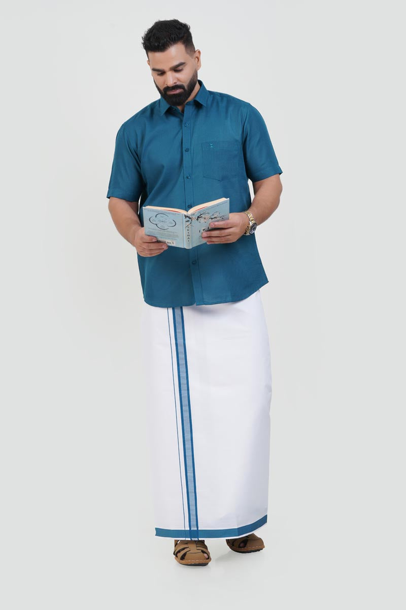 Colour Catch Teal Blue Single Set – Half Sleeve Shirt + Dhoti Set