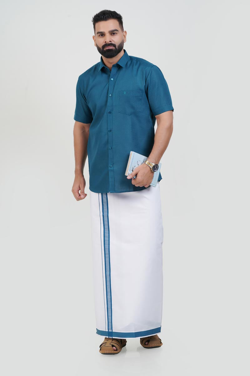 Colour Catch Teal Blue Single Set – Half Sleeve Shirt + Dhoti Set