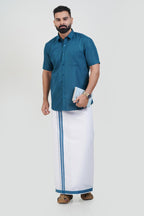 Colour Catch Teal Blue Single Set – Half Sleeve Shirt + Dhoti Set