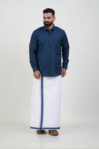 Colour Catch Midnight Blue Single Set – Full Sleeve Shirt + Dhoti Set