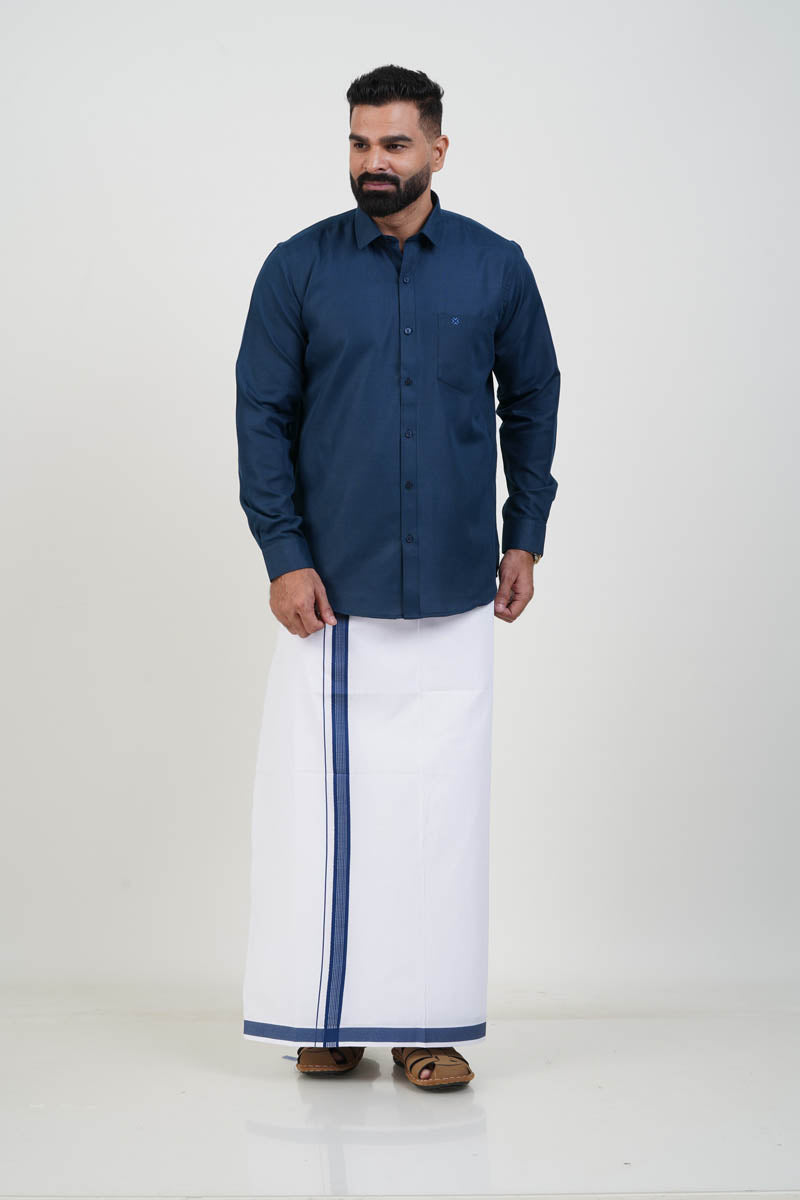 Colour Catch Midnight Blue Single Set – Full Sleeve Shirt + Dhoti Set