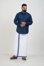 Colour Catch Midnight Blue Single Set – Full Sleeve Shirt + Dhoti Set