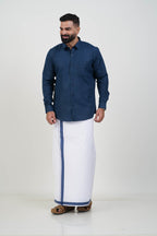 Colour Catch Midnight Blue Single Set – Full Sleeve Shirt + Dhoti Set
