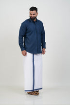 Colour Catch Midnight Blue Single Set – Full Sleeve Shirt + Dhoti Set