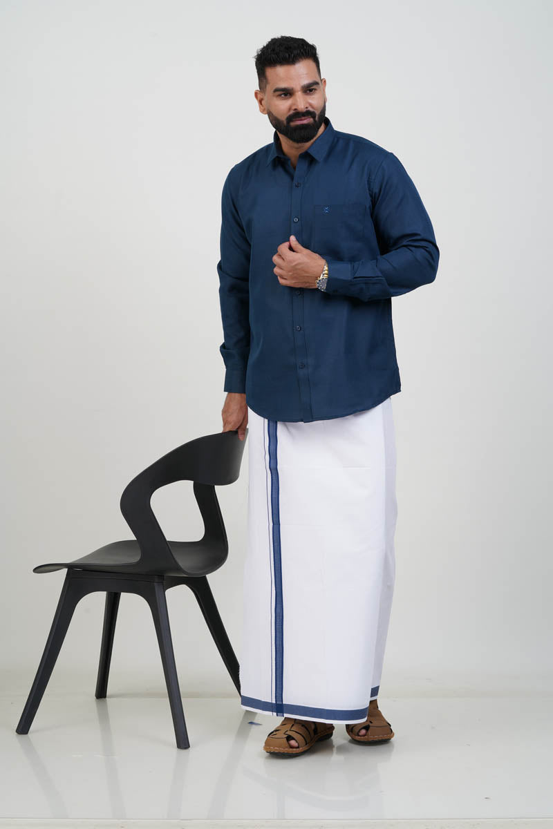 Colour Catch Midnight Blue Single Set – Full Sleeve Shirt + Dhoti Set